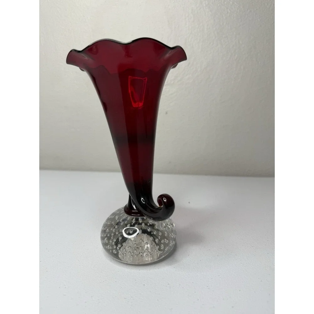 Pairpoint Ruby Vase Crystal Bubble Ball Connector Cadmium Glow